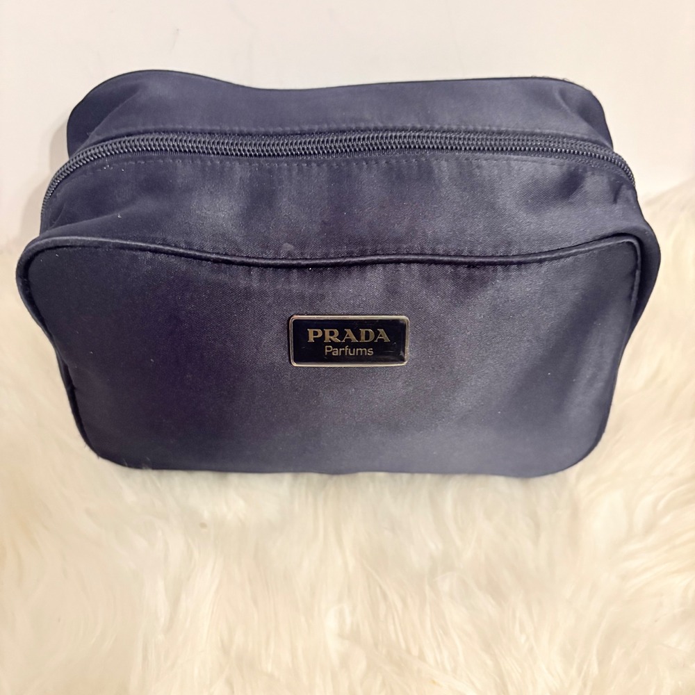 Prada Parfums Navy Blue Nylon Toiletry Cosmetic Makeup Bag - Picture 2 of 13